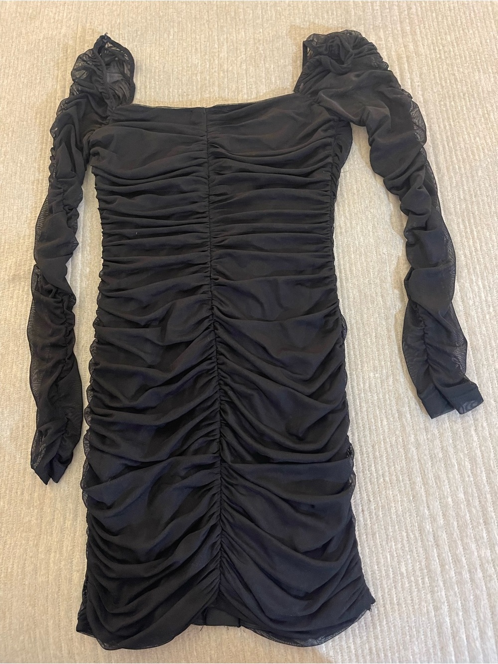 Forever 21 Black Ruched Mesh Hook & Eye Bodycon Dress Size Small Goth Coquette - Picture 6 of 6